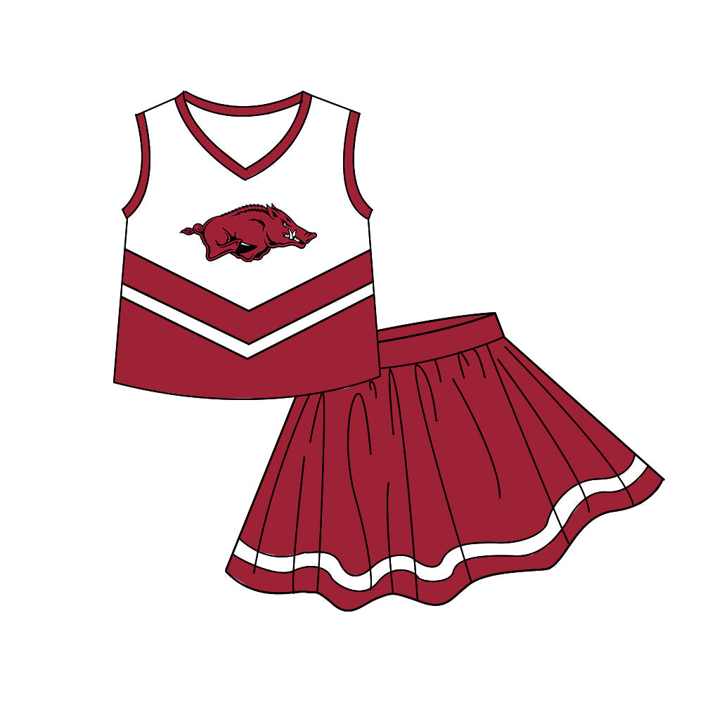 Preorder (moq 5)Baby Girls Sleeveless Arkansas Vests Skirt Shorts Team Clothes Sets
