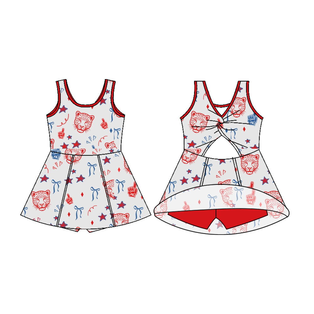 Preorder (moq 5)Baby Girls Sleeveless Grey Leopard Football Team Shorts Team Dresses