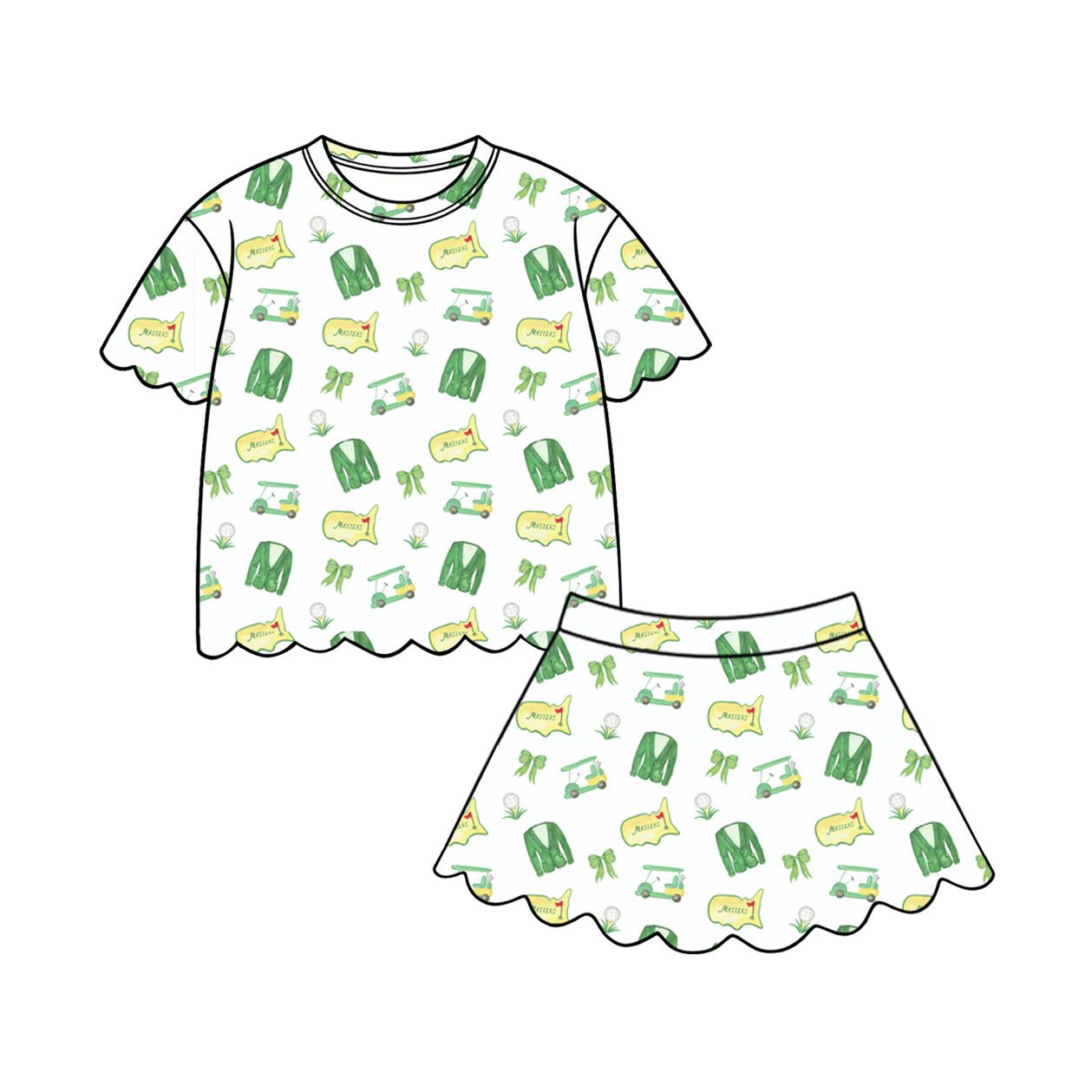 Preorder (moq 5)Baby Girls Golf Top Scallop Shorts Skorts Team Cheer Clothes Sets