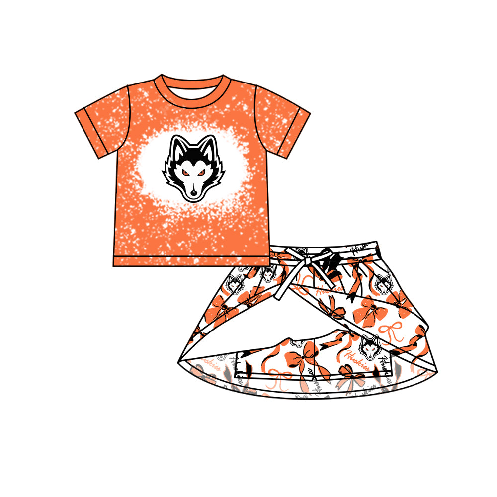 Preorder (moq 5)Baby Girls Huskies team Top Skirt Skort Sets