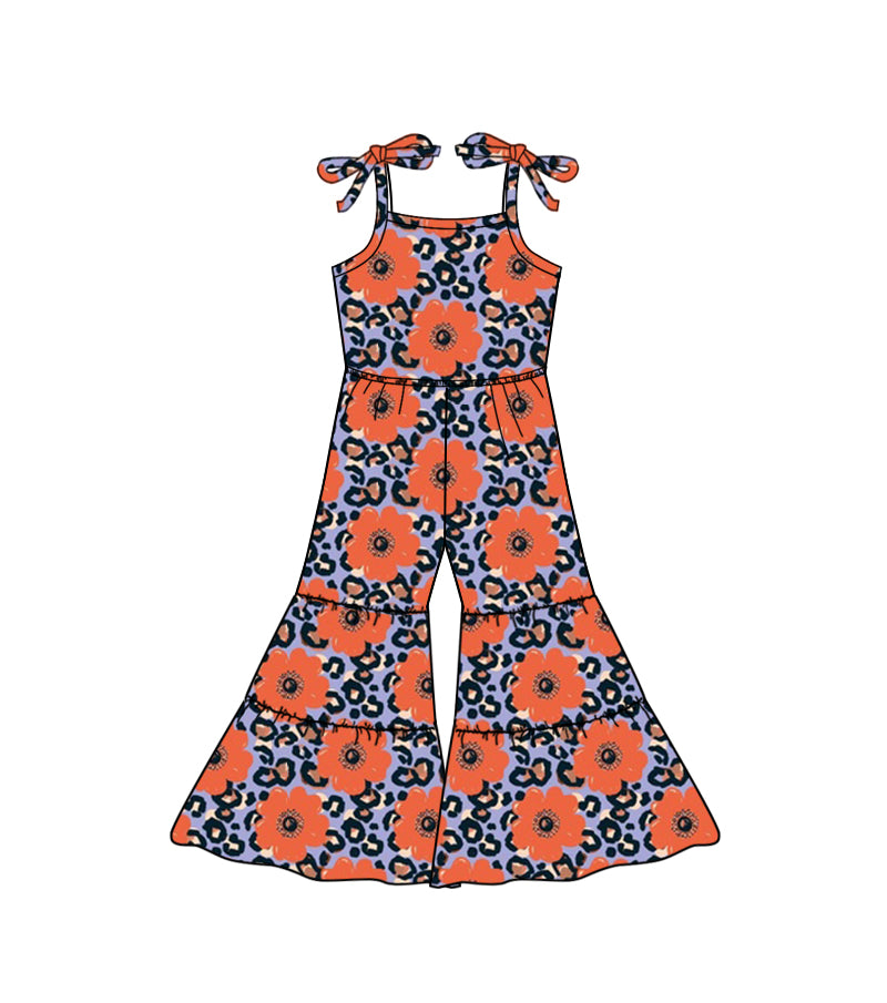 Baby Girls Flowers Leopard Straps Bell Bottom Pants Jumpsuits preorder(moq 5)