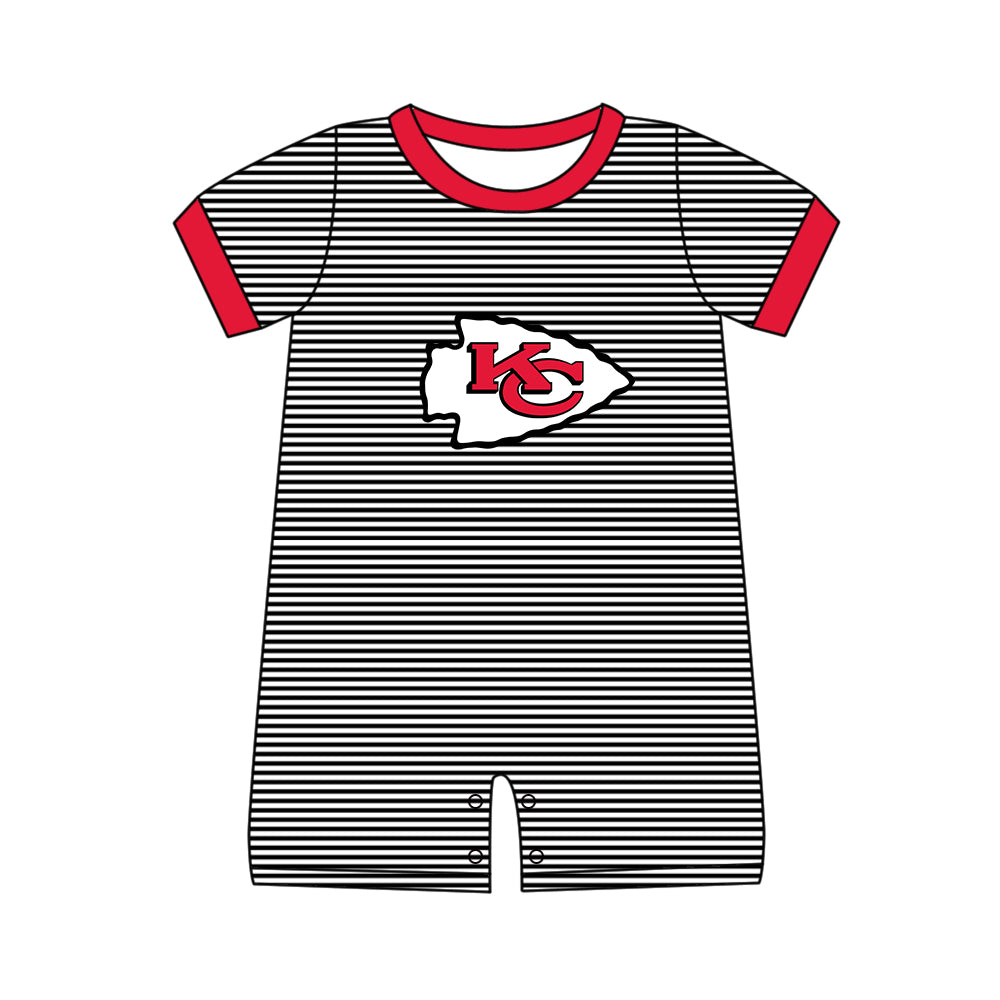 Preorder (moq 5)Baby Boys Short Sleeve Kansas City Chiefs Team Black Stripe Rompers