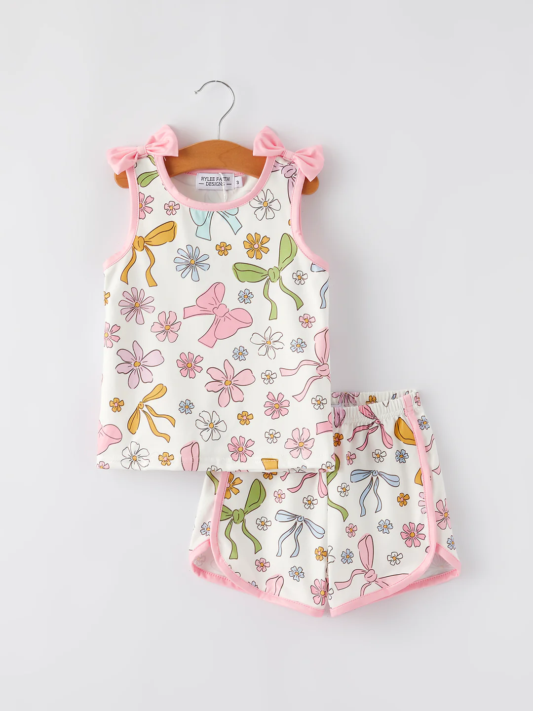 Preorder moq 5 Baby Girls Pink Bows Top Shorts Outfits Clothes Sets