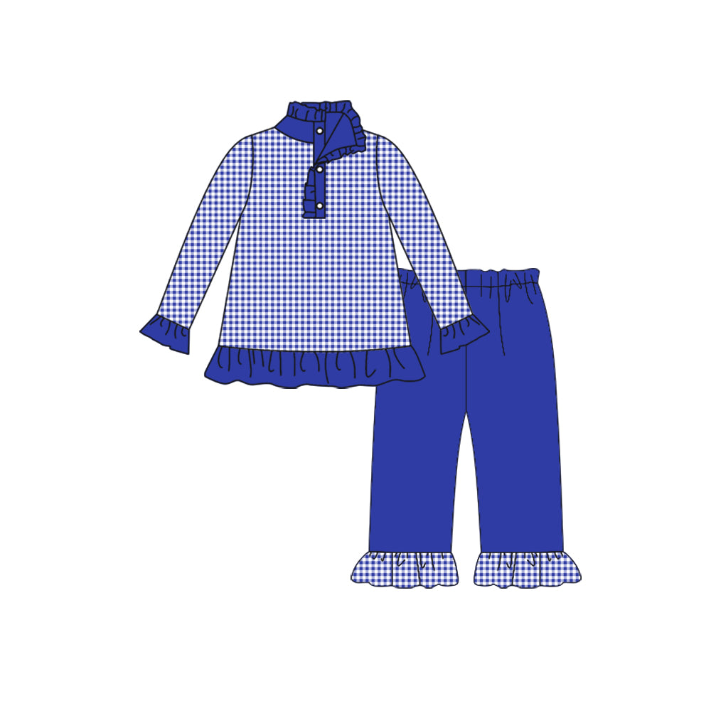 preorder(moq 5) Baby Girls Fall Football Team Blue Pullover Top Pants Clothing Sets