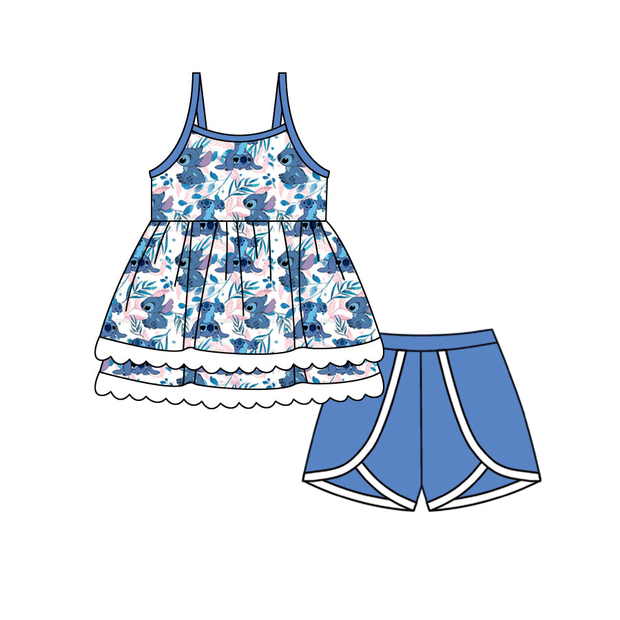 Baby Girls Blue Mouse Tunic Shorts Clothes Sets preorder (moq 5)