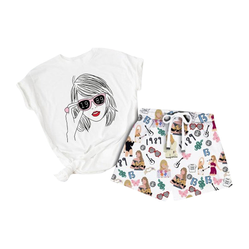 Baby Girls Singer 1989 White Shirt Bottom Summer Shorts Clothes Sets preorder(moq 5)