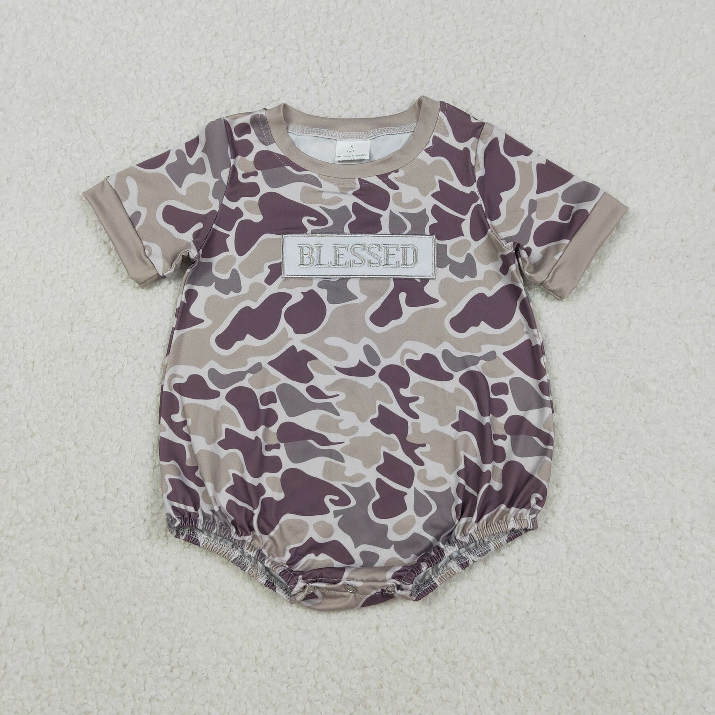 Embroidery Blessed Baby Boys Southern Grey Camo Rompers