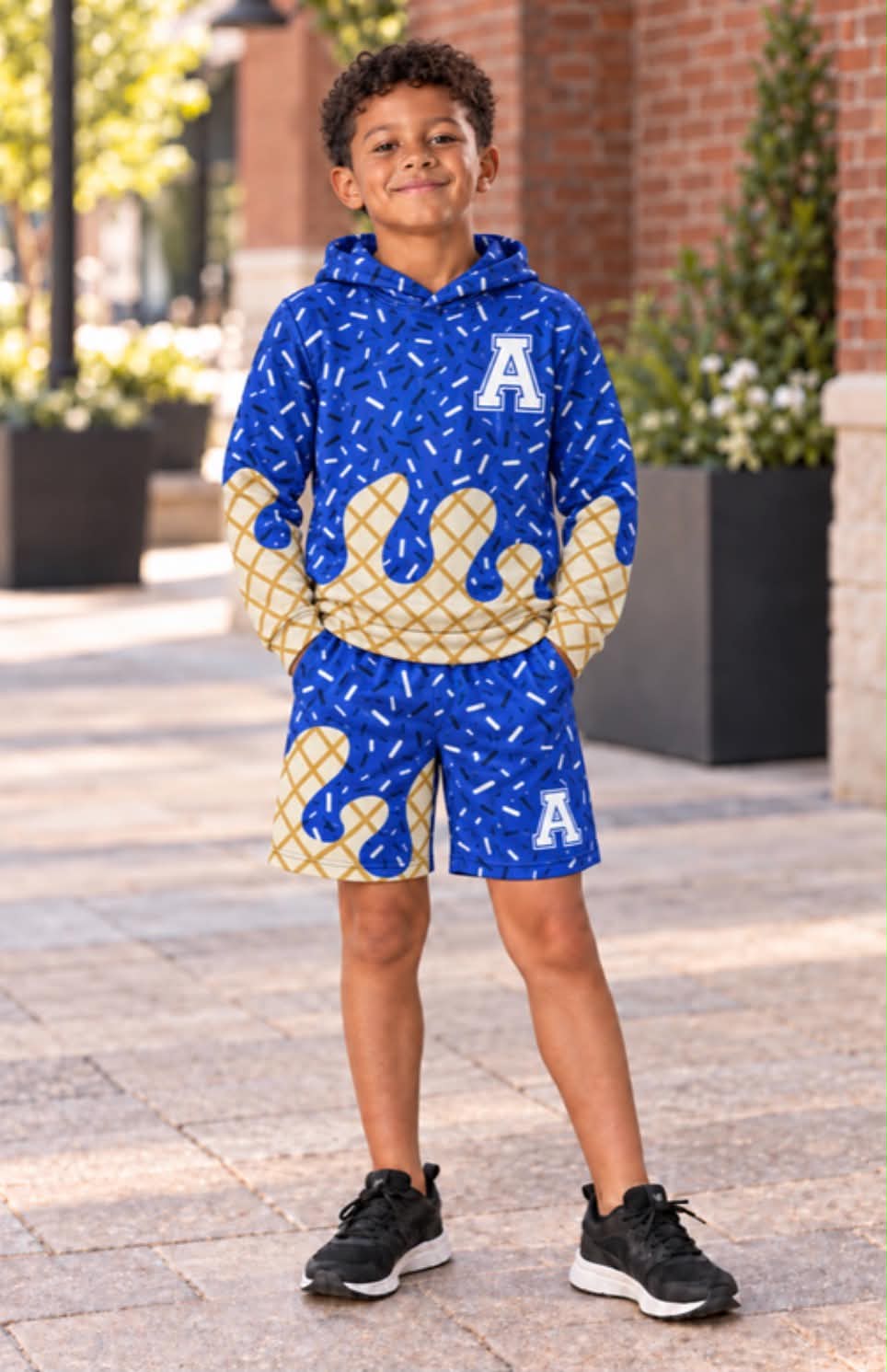 Preorder (moq 5)Baby Boys Blue Drips A Hooded Top Team Shorts Clothes Sets