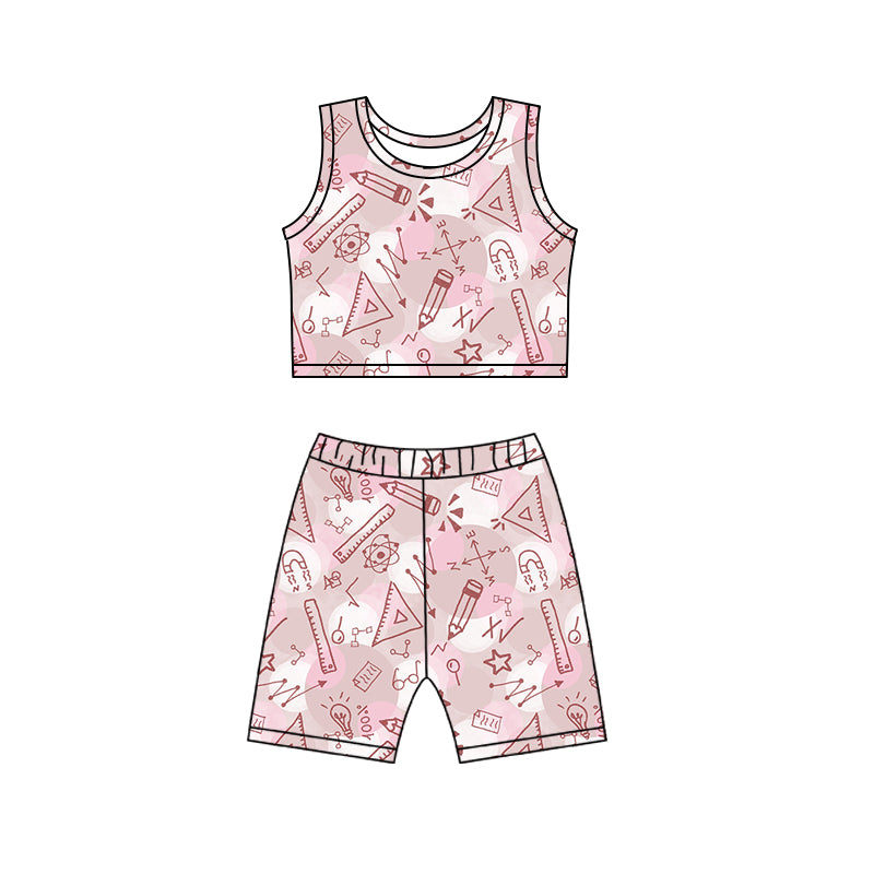 Baby Girls Summer Back To School Top Biking Shorts Clothes Sets preorder (moq 5)