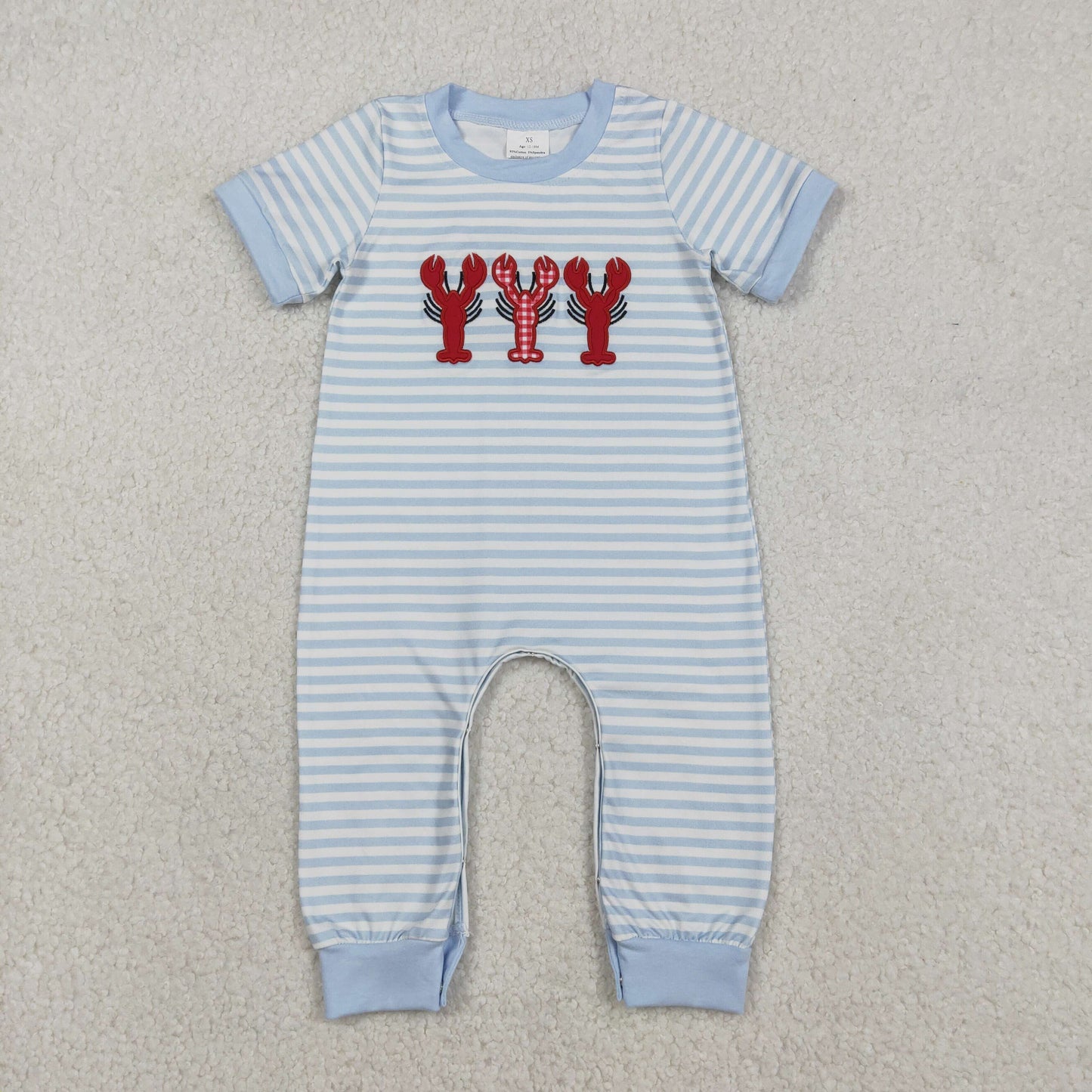 Sibling Baby Boys Embroidery Crayfishes Stripe Pockets Pants Clothes Set Footie Rompers