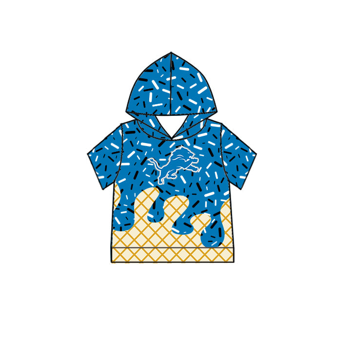 Preorder (moq 5)Baby Boys Blue Drip Sprinkles Detroit Lions Team Short Sleeves Hoodies Top