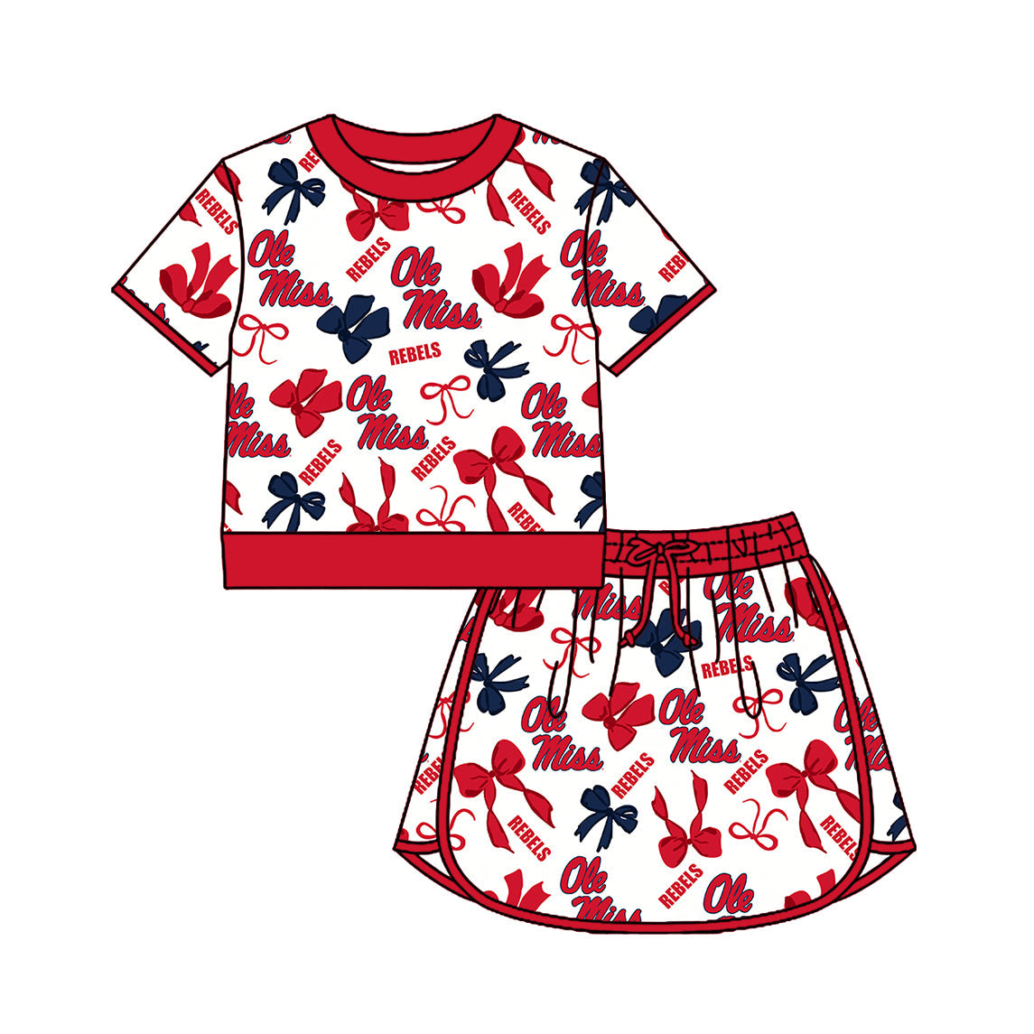 Preorder (moq 5)Baby Girls Bows Ole Miss Top Skirt Short Team Clothes Set