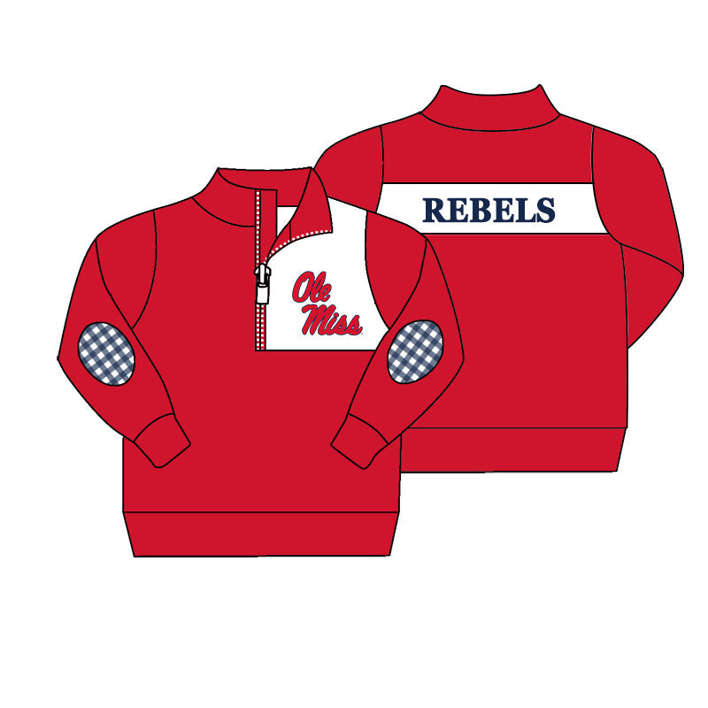 Preorder (moq 5)Baby Boys Red Long Sleeve Ole Miss Rebels Team Zip Pullovers Top