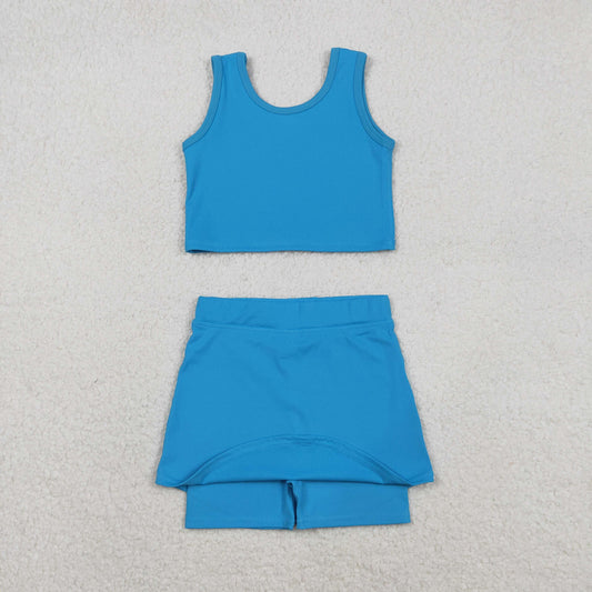 Baby Girls Blue Vest Top Skirt Shorts Bottom Active Active Clothes Yoga Set