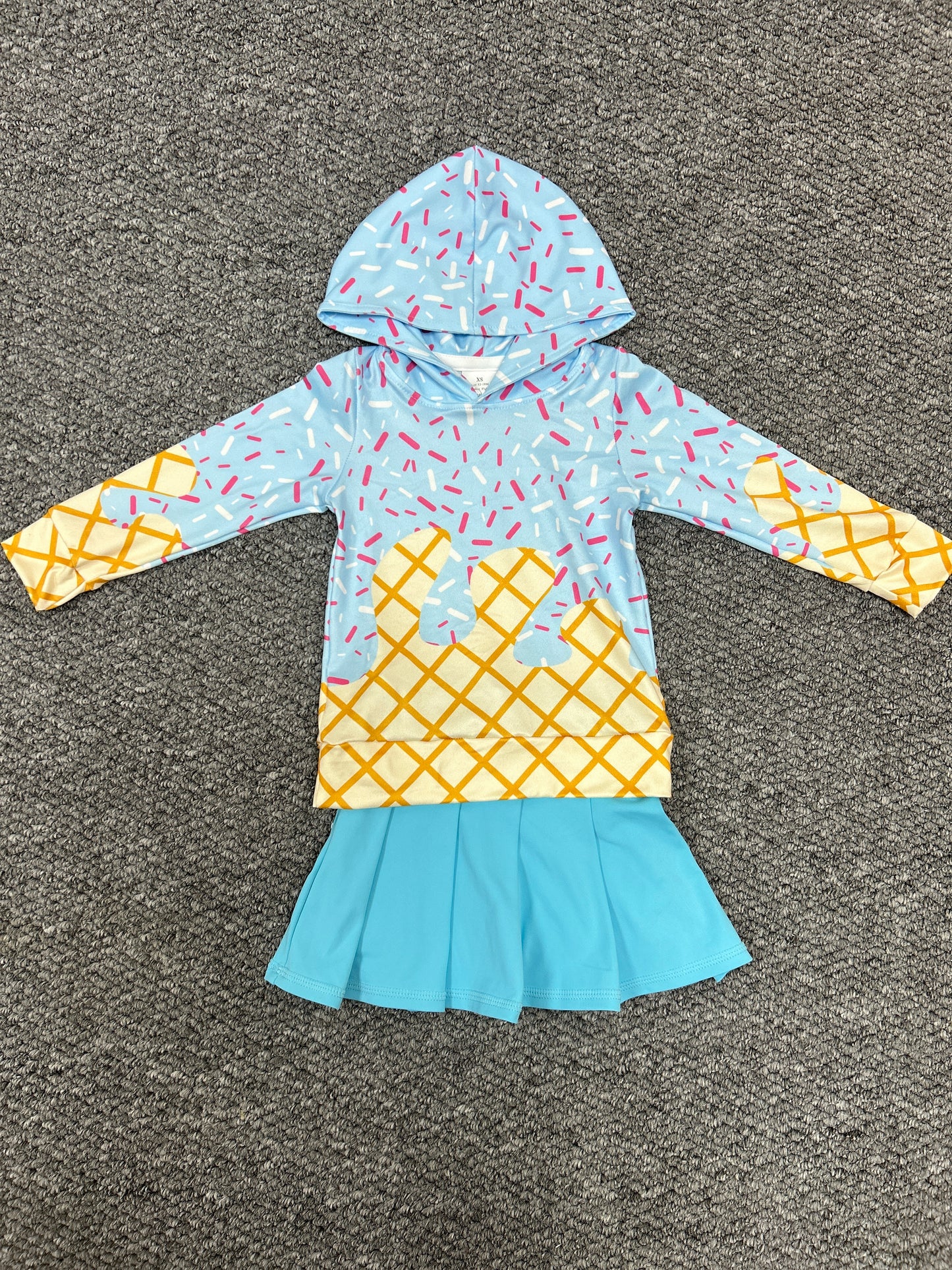 Baby Girls Light Blue Drip Hoodie Top Yoga Skort Team Sets