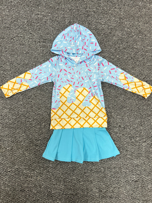 Baby Girls Light Blue Drip Hoodie Top Yoga Skort Team Sets