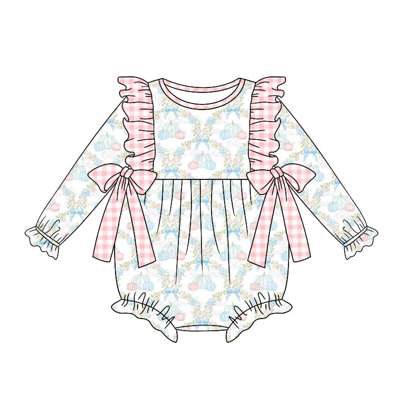 Baby Infant Girls Pumpkin Bows Rompers preorder(moq 5)