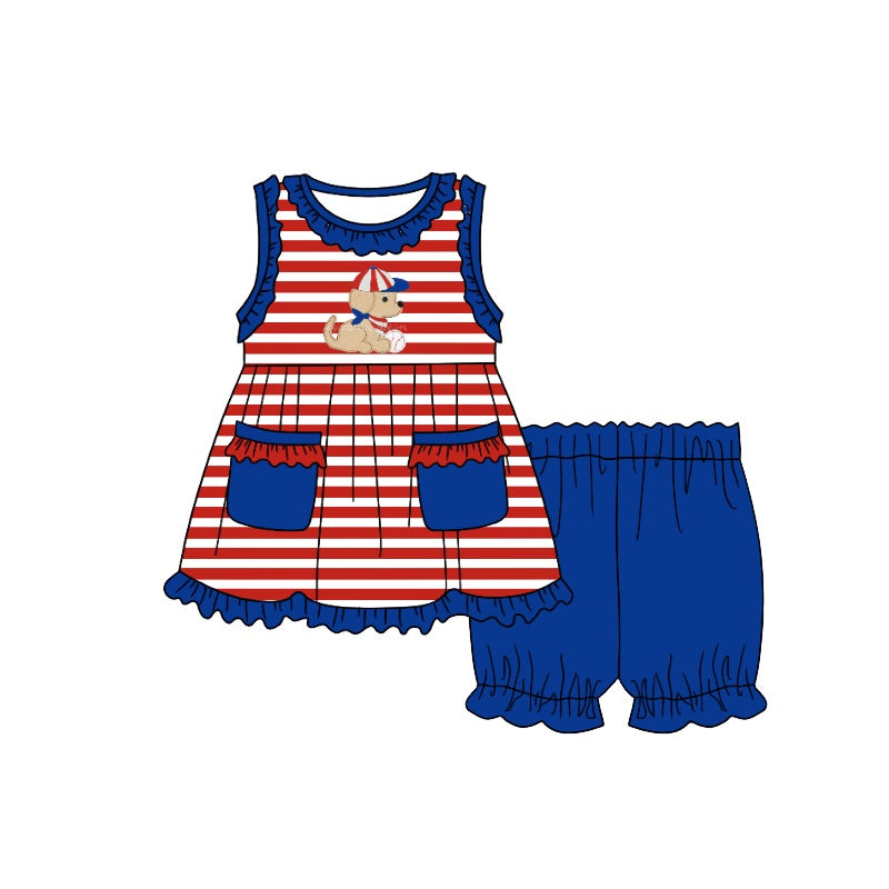 Baby Girls Dog Baseball Pockets Tunic Top Shorts Clothes Sets preorder(moq 5)