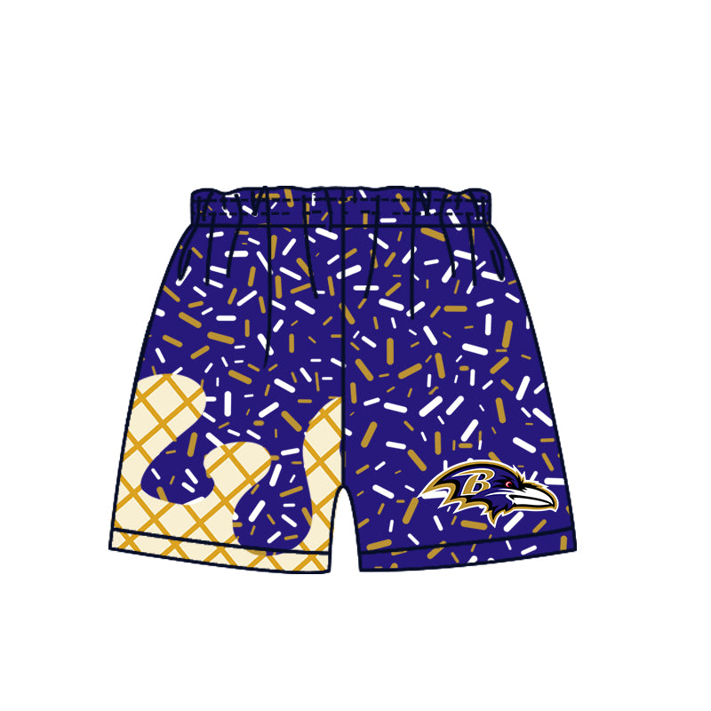 Preorder (moq 5)Baby Boys Purple Drip Sprinkles B Ravens Team Shorts Bottom