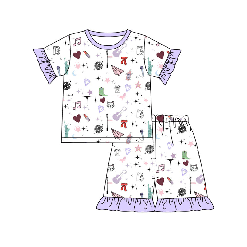 Preorder (moq 5)Baby Girls Singer White Disco Top Ruffle Shorts Pajamas Clothes Sets