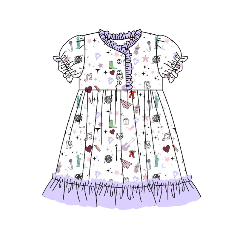 Preorder (moq 5)Baby Girls Singer White Disco Ruffle Knee Length Dresses