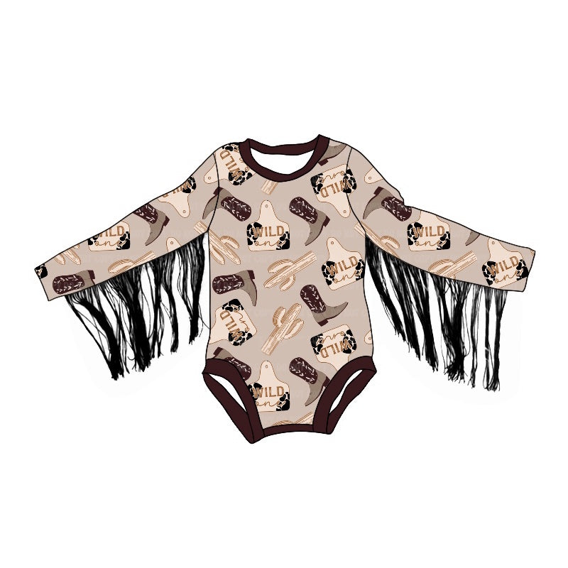 Baby Infant Girls Western Boots Cactus Wild Tassel Rompers preorder(moq 5)