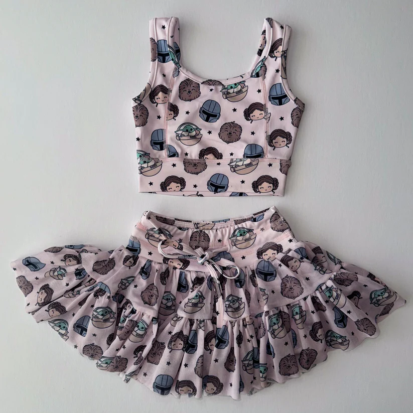 Preorder (moq 5)Baby Girls Cartoon Dolls Stars Vest Top Skirt Shorts Clothes Set