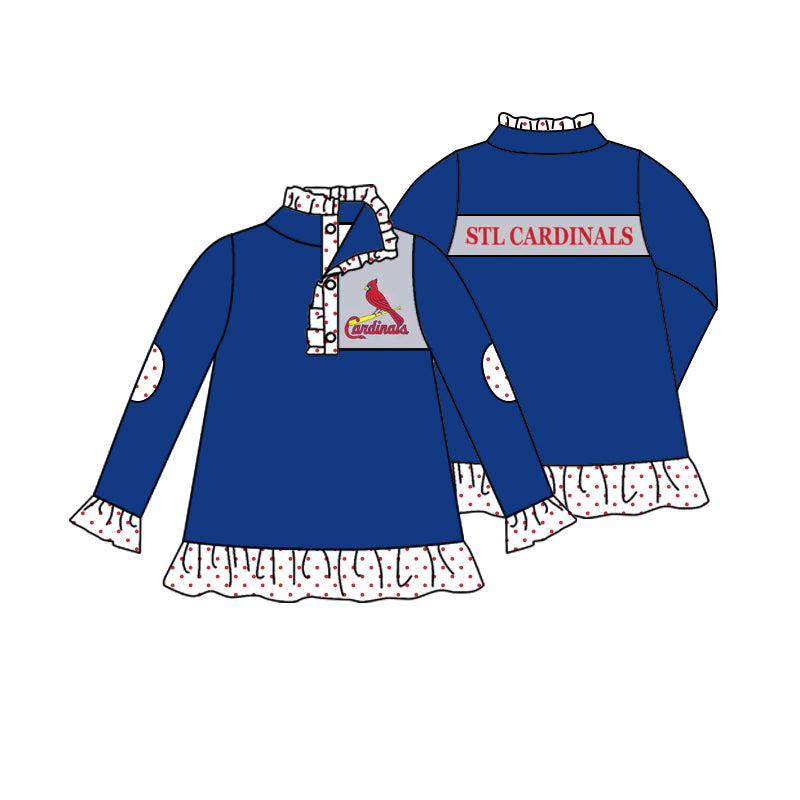 Preorder moq 5 Baby Girls STL Cardinals Team Blue Pullovers Tops