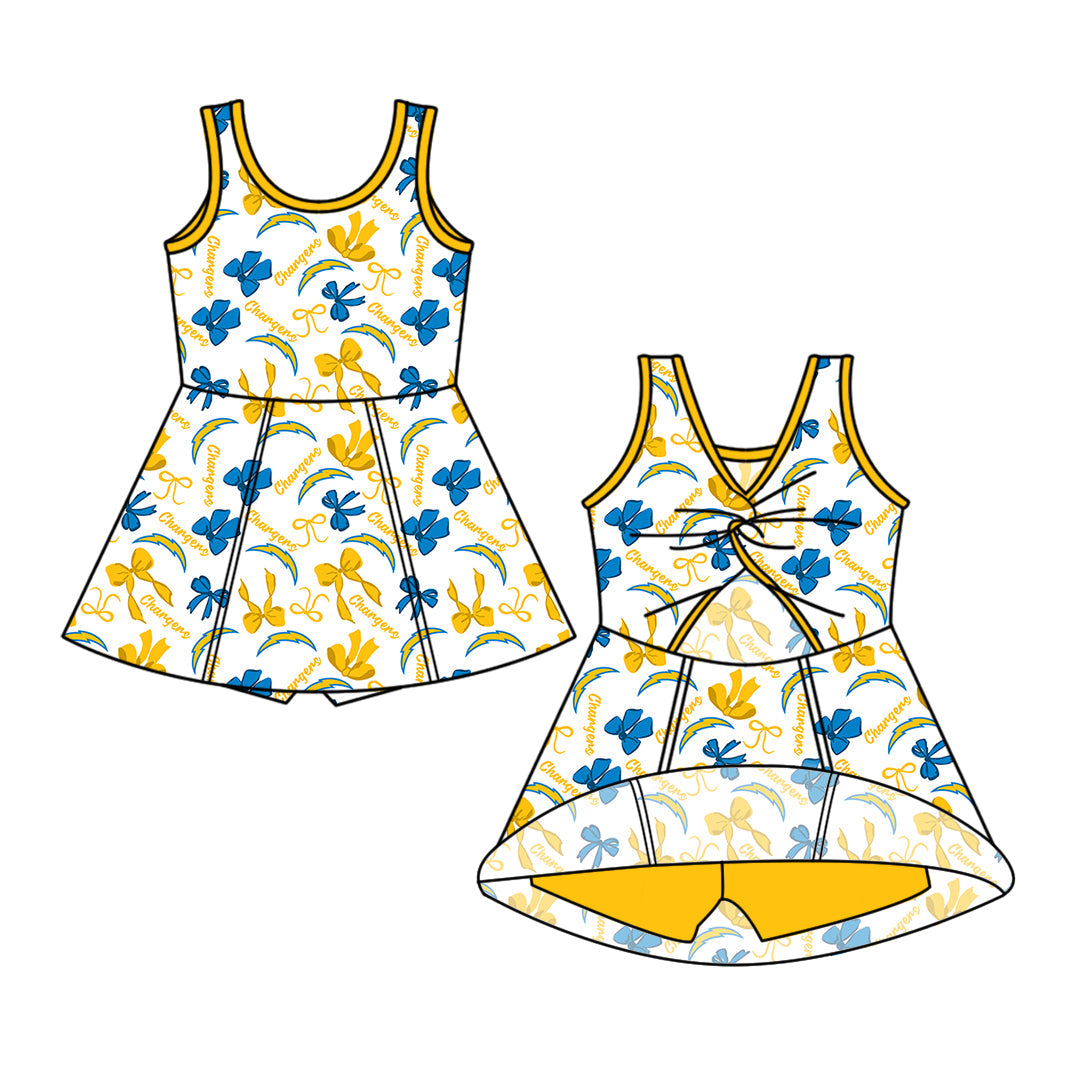 Preorder (moq 5)Baby Girls Sleeveless Bows Chargers Team Short Knee Length Dresses
