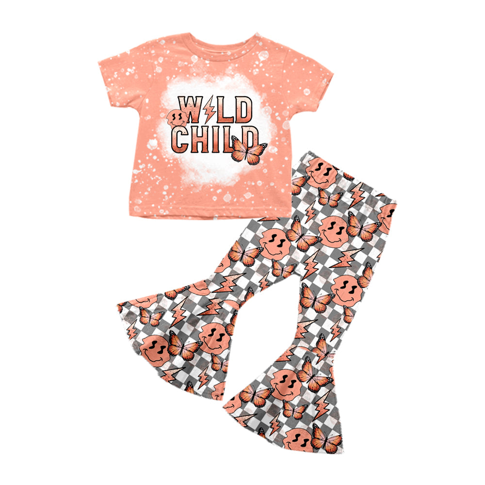 Baby Girls Wild Child Western Tee Top Smile Butterfly Bell Pants Clothes Sets preorder(moq 5)