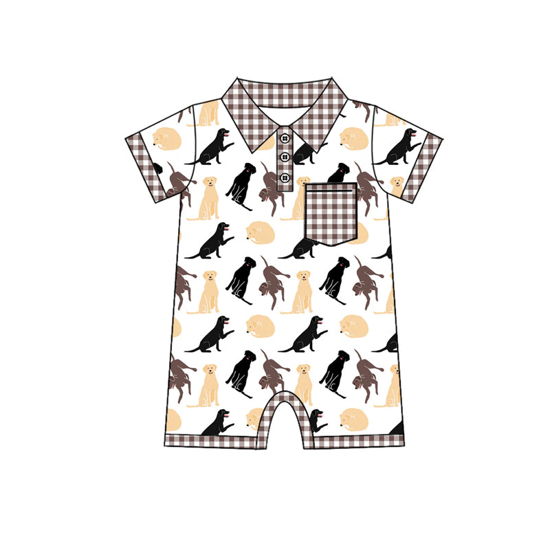 Preorder(moq 5)Baby Infant Boys Dogs Hunting Short Sleeve Pocket Rompers
