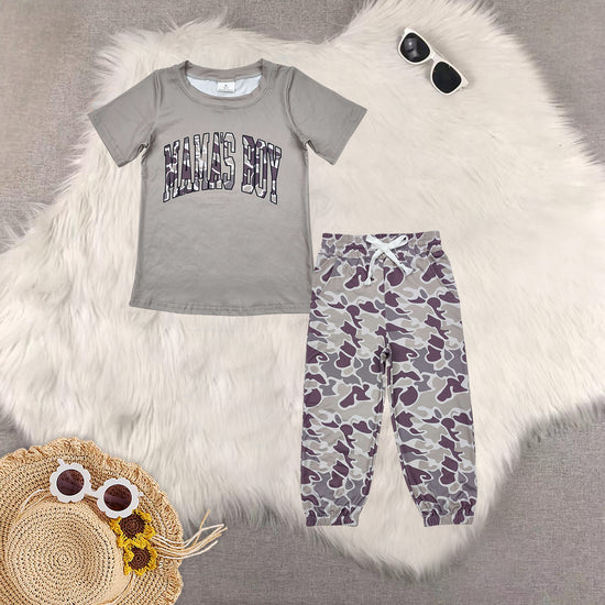 Baby Boys Mama's Boy Grey Top Pocket Pants Outfits Sets