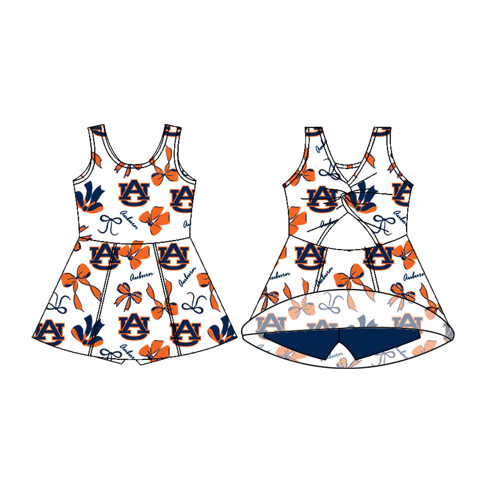 Preorder (moq 5)Baby Girls Orange Bows Auburn Short Team Knee Length Dresses