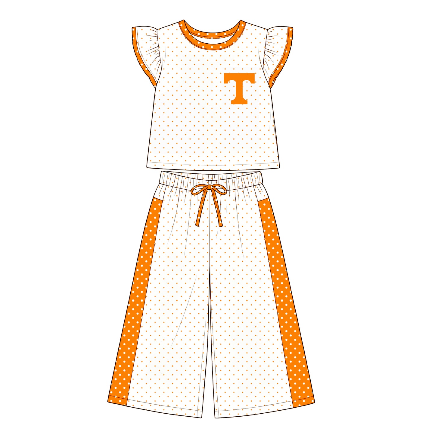 Preorder (moq 5)Baby Girls Flutter Sleeve T Polka Dots Top Flare Pant Team Clothes Set