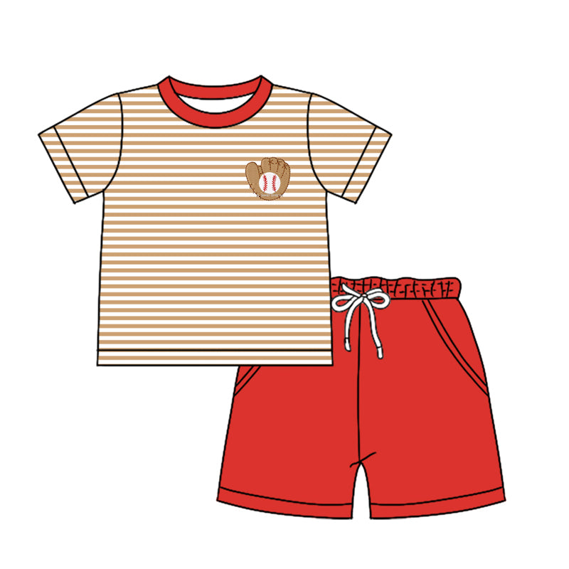 Preorder (moq 5)Baby Boys Stripes Baseball Shirts Pockets Shorts Clothes Sets