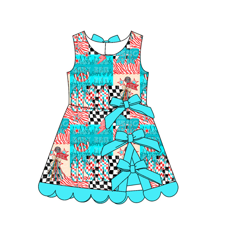 Preorder (moq 5)Baby Girls Stripe Stars USA 4th of July Short Scallop Knee Length Dresses