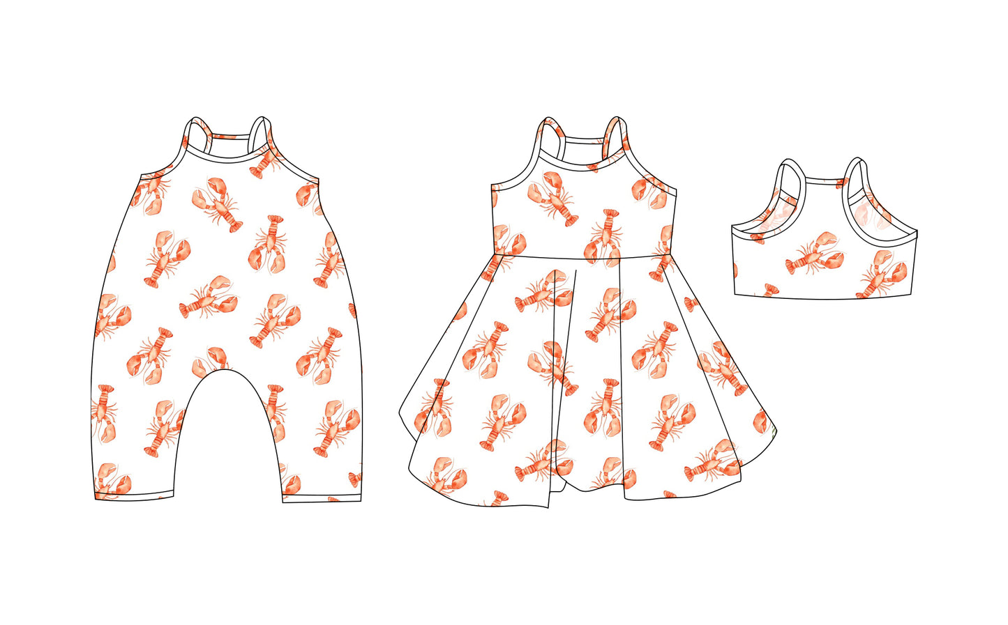 Preorder moq 5 Custom Baby Girls Strap Crayfishes Knee Length Dresses Romper