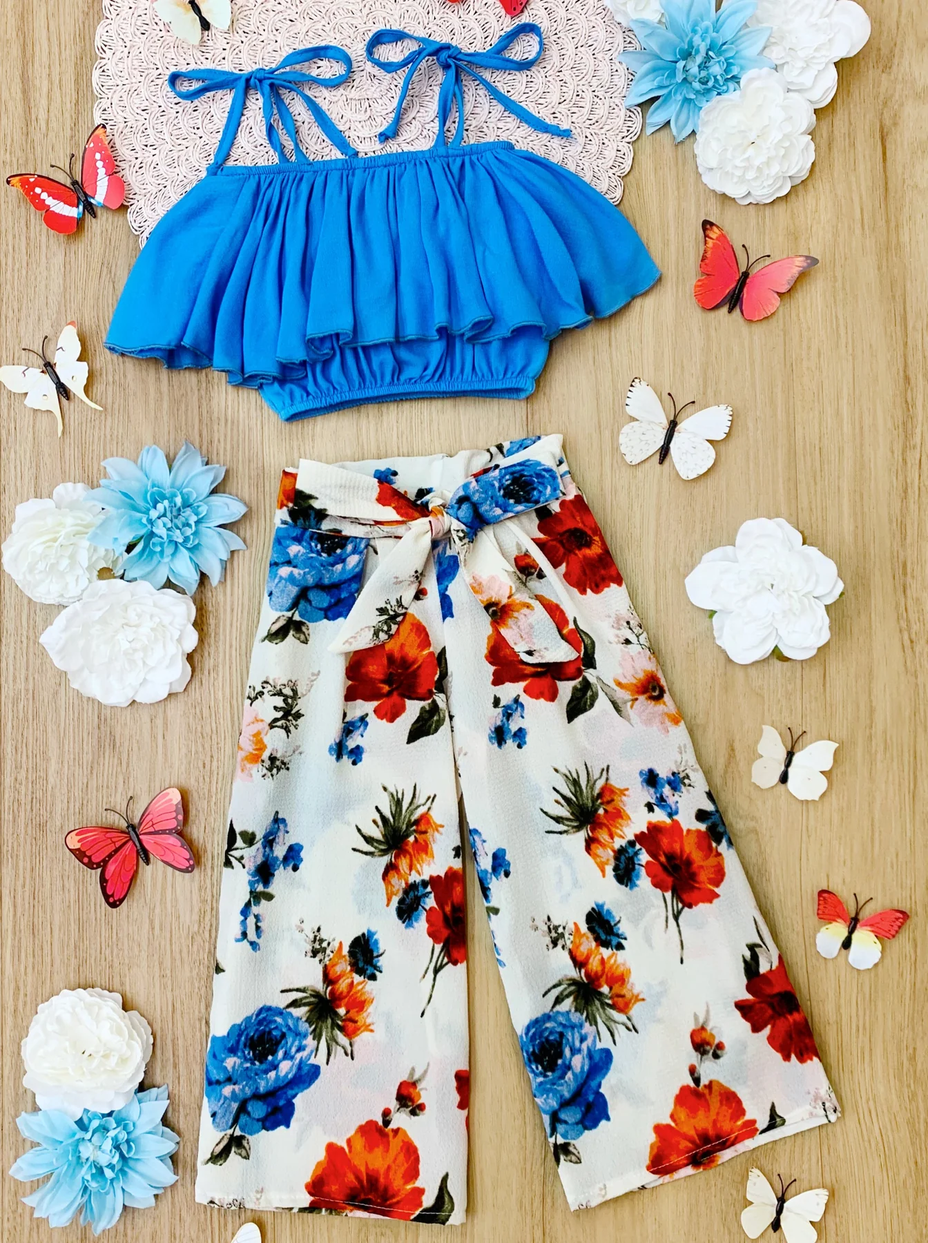 Baby Girls Straps Royla Blue Top Belt Pants Clothing Sets Preorder(moq 5)