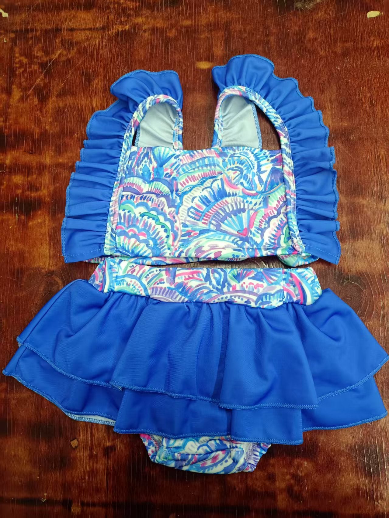 Preorder moq 5 Baby Girls Hot Blue Strap Watercolor Floral 2 Piece Swimsuits