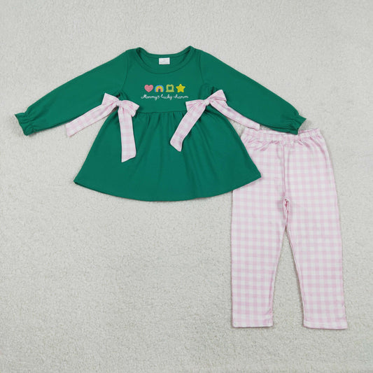 Sibling Baby Girls Embroidery Clovers Bows Tunic Pants St Patrick Clothes Set Ruffle Rompers