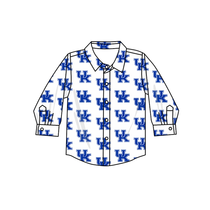 Preorder (moq 5)Baby Boys Long Sleeves Blue UK Plaid Team Zipper Shirts Top