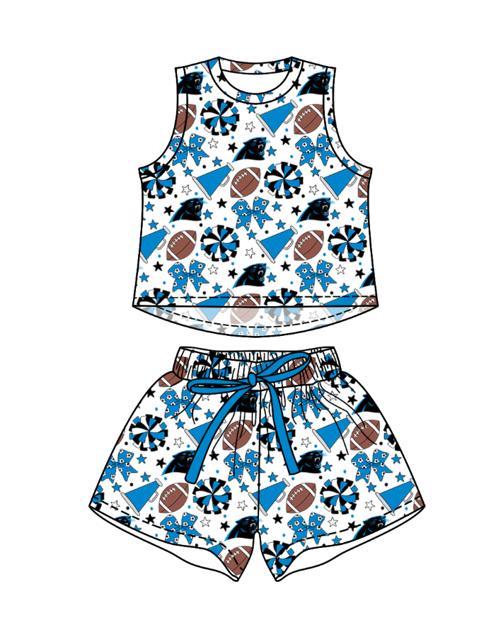Preorder (moq 5)Baby Girls Sleeveless Footballs Bows Top Short Team Clothes Sets