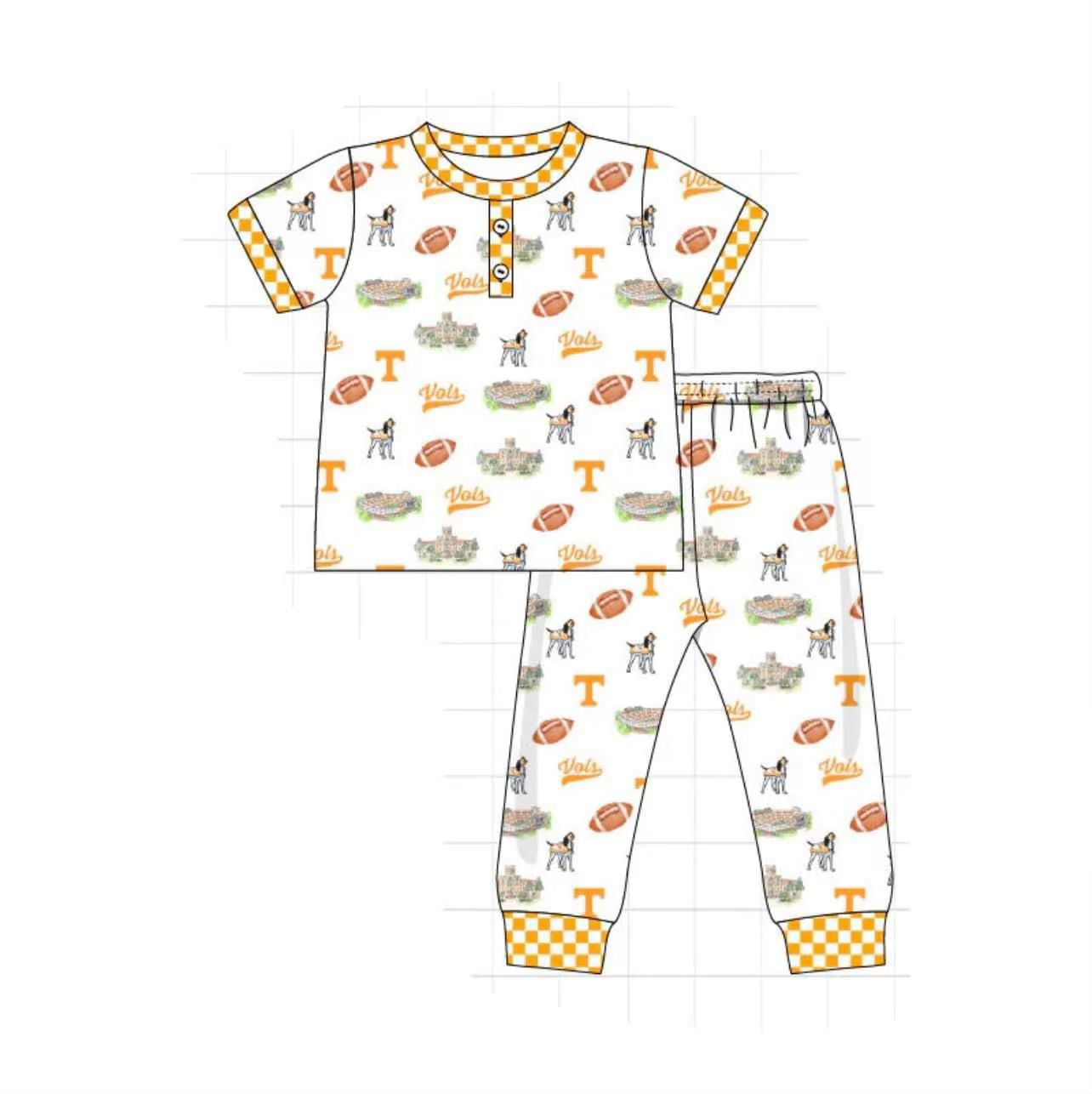 Preorder moq 5 Baby Boys Tennessee Team Top Pants Pajamas Clothes Sets
