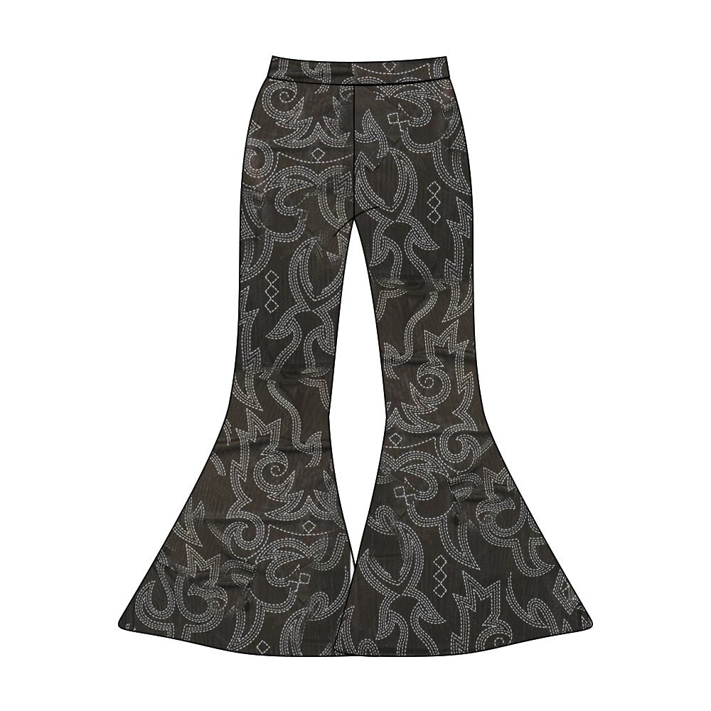 Preorder(moq 5) Adult Women Western black print Bell Bottom Pants