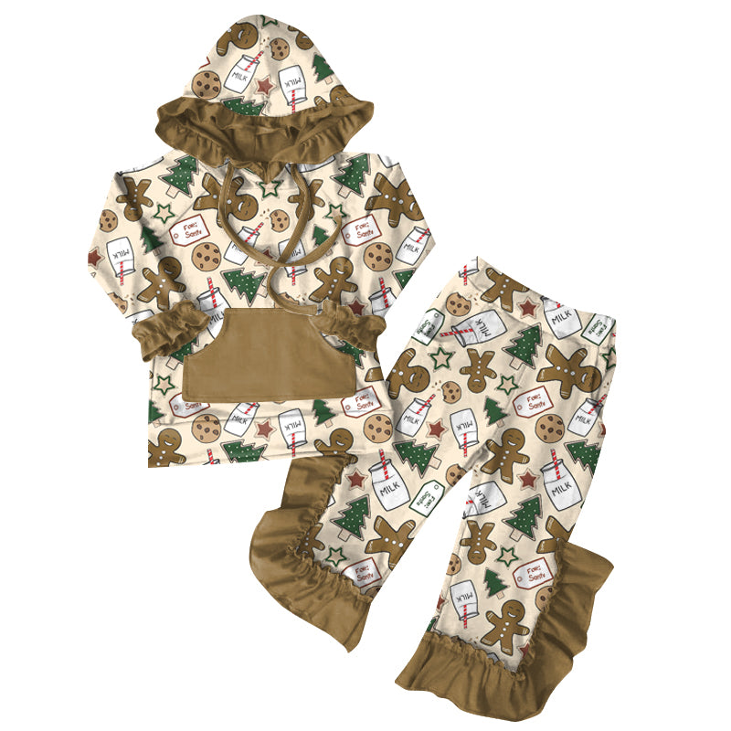 Preorder (moq 5)Baby Girls Christmas Gingerbread Hoodies Top Ruffle Pant Sets