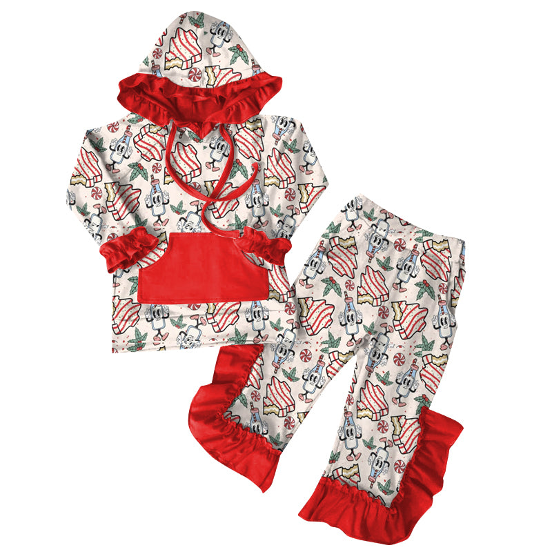 Preorder (moq 5)Baby Girls Christmas Tree Cake Hoodies Top Ruffle Pant Sets
