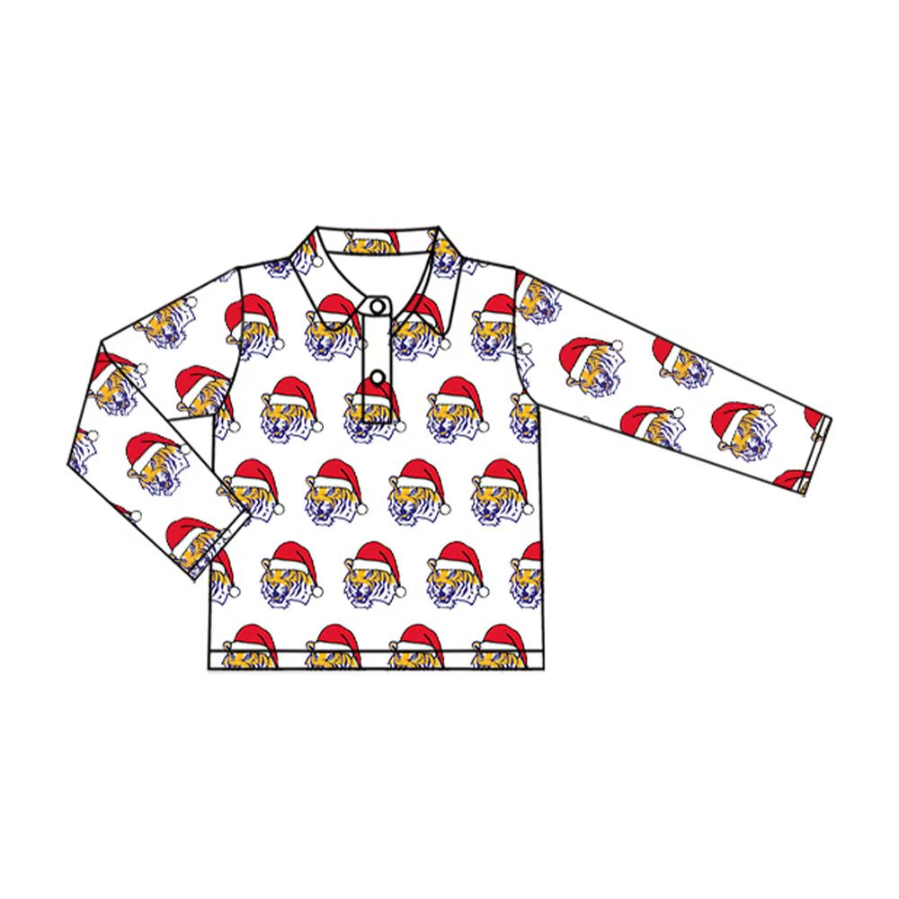 Preorder (moq 5)Baby Kids LSU Tiger Team Christmas Buttons Pullovers Tops