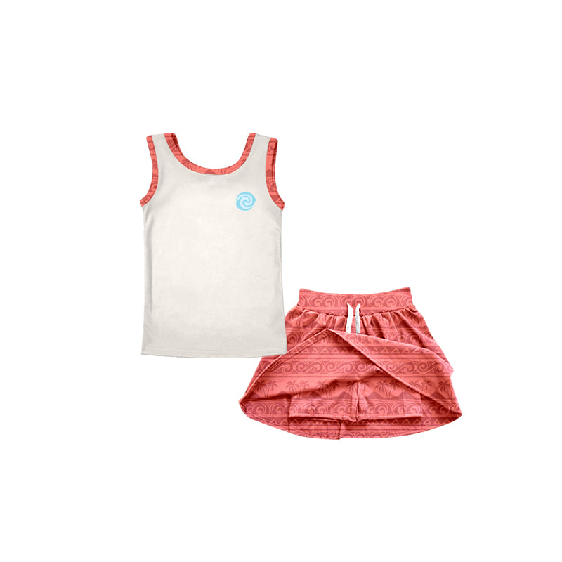 Preorder(moq 5)Baby Girls Island Princess Sleeveless Tee Shirt Skorts Clothes Sets