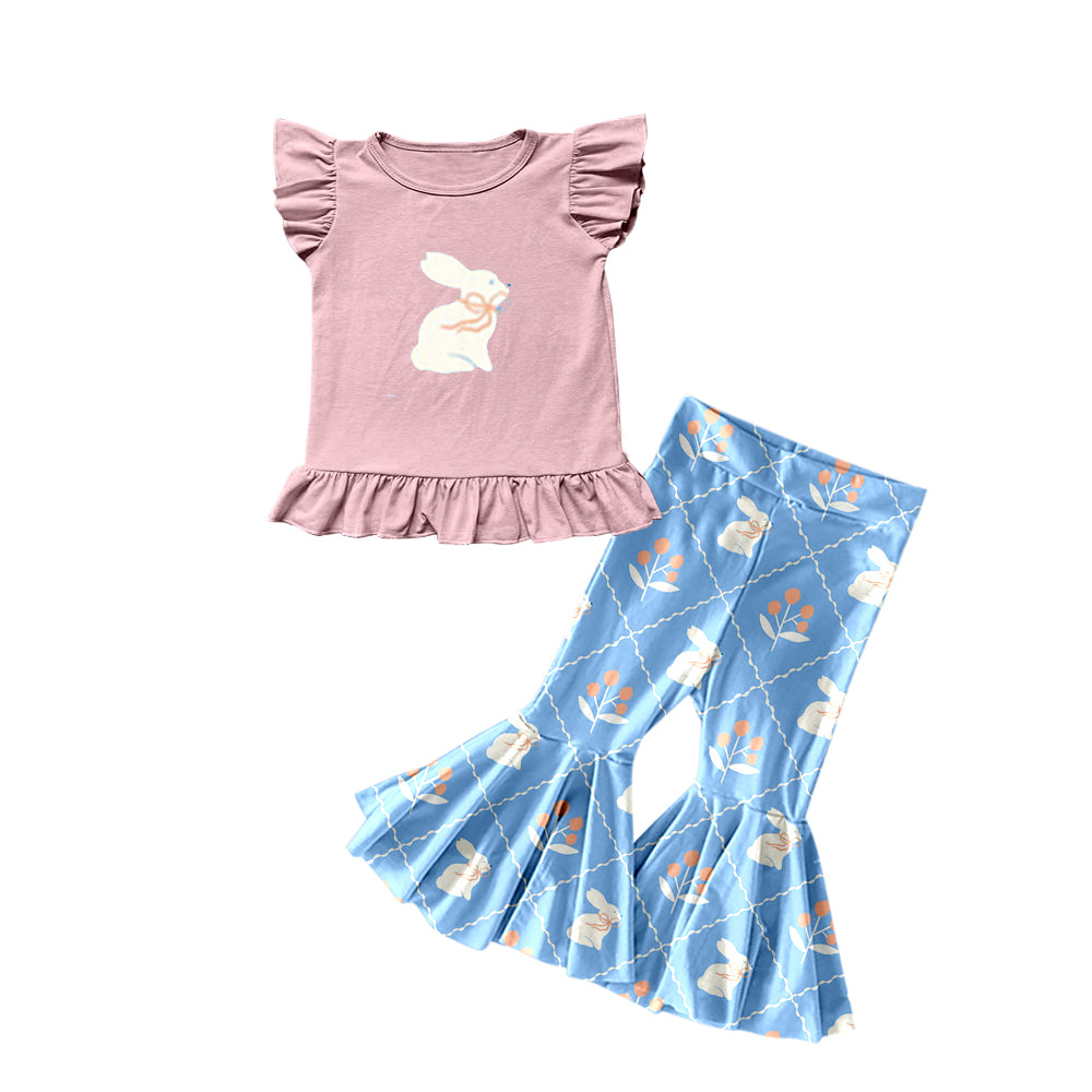 Preorder (moq 5)Baby Girls Easter Rabbit Pink Top Bell Pants Clothes Sets