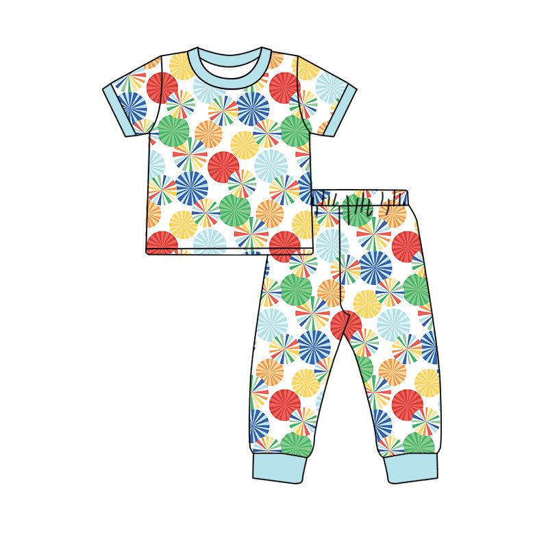 Preorder (moq 5)Baby Boys Colorful Cheer Shirt Top Pants Pajamas Clothes Sets